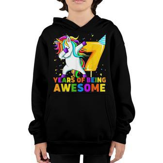7 Years Old Unicorn Dabbing 7Th Birthday Unicorn Party Youth Hoodie - Seseable