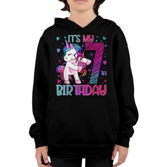 7 Years Old Unicorn Flossing 7Th Birthday Girl Unicorn Party V3 Youth Hoodie - Thegiftio UK