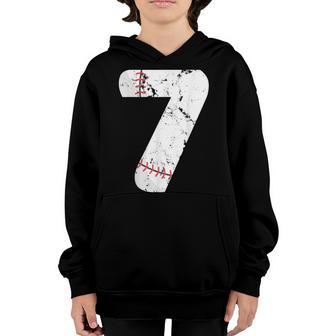 7Th Birthday Baseball Big Number Seven 7 Year Old Boy Girl V2 Youth Hoodie - Thegiftio UK