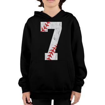 7Th Birthday Baseball Big Number Seven 7 Year Old Boy Girl Youth Hoodie - Thegiftio UK