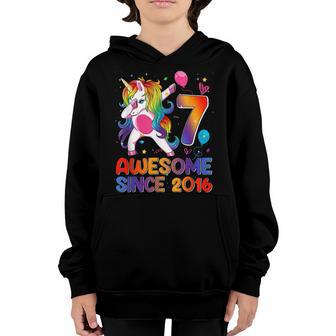 7Th Birthday Dabbing Unicorn 7 Year Old Gift Girls Ns Youth Hoodie - Thegiftio UK