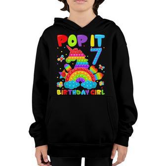 7Th Birthday Fidget Toy Pop It Birthday Girl 7 Year Old Youth Hoodie - Thegiftio UK