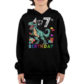 7Th Birthday Gifts 7 Year Old Boy Dino T Rex Dinosaur Youth Hoodie - Thegiftio UK