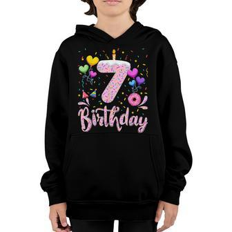 7Th Birthday Girl Gift 7 Years Old Bday Doughnut Party Kids Youth Hoodie - Seseable