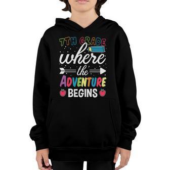 7Th Grade Where The Adventure Begins Back To School Graphic Design Printed Casual Daily Basic Youth Hoodie - Thegiftio UK