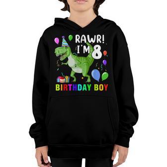 8 Year Old 8Th Birthday Boy T Rex Dinosaur V3 Youth Hoodie - Thegiftio UK