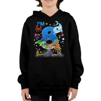 8 Year Old Birthday Whale Fish Sea Birthday Boys And Girls Youth Hoodie - Thegiftio UK