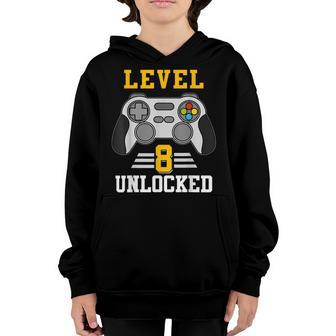 8 Year Old Gifts Level 8 Unlocked 8Th Birthday Video Games Youth Hoodie - Thegiftio UK