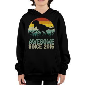 8 Years Old Boy Dinosaur T-Rex Awesome Since 2015 Birthday Youth Hoodie - Thegiftio UK