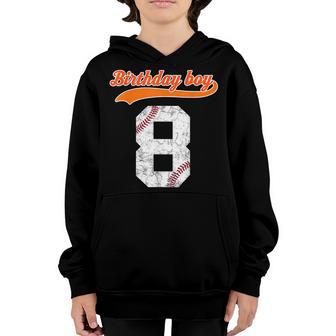 8Th Birthday Baseball Big Number Eight 8 Year Old Boy Girl Youth Hoodie - Thegiftio UK