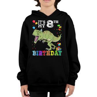 8Th Birthday Gifts Kids Boys Dino T Rex Dinosaur 8 Year Old V2 Youth Hoodie - Thegiftio UK