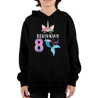 8Th Birthday Girl Unicorn Mermaid Tail 8 Years Old Youth Hoodie - Thegiftio UK