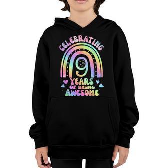 9 Years Of Being Awesome Bday 9Th Birthday Girl Tie Dye Youth Hoodie - Thegiftio UK