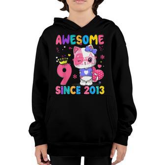 9 Years Old 9Th Birthday Girls Cute Cat Awesome Since 2013 Youth Hoodie - Thegiftio UK