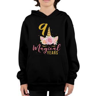 9 Years Old Birthday Girl Unicorn 9Th Birthday Graphic Design Printed Casual Daily Basic Youth Hoodie - Thegiftio UK
