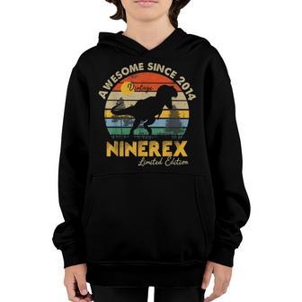 9 Years Old Boy Dinosaur T-Rex Awesome Since 2014 Birthday Youth Hoodie - Thegiftio UK