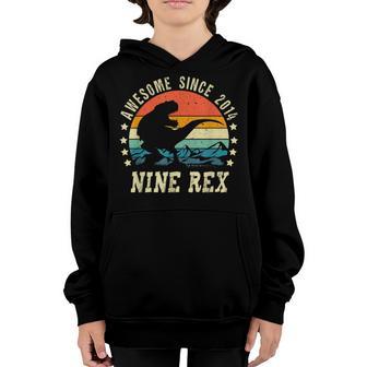 9 Years Old Boy Dinosaur T-Rex Awesome Since 2014 Birthday Youth Hoodie - Thegiftio UK