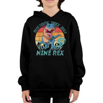 9 Years Old Boy Dinosaur T-Rex Awesome Since 2014 Birthday Youth Hoodie - Thegiftio UK
