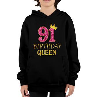 91 Years Old Birthday Queen Girl 91St Birthday Pink Graphic Design Printed Casual Daily Basic Youth Hoodie - Thegiftio UK
