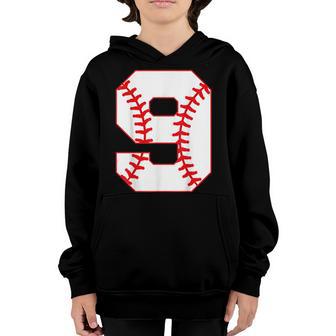 9Th Birthday Baseball Big Number Nine 9 Year Old Boy Girl V2 Youth Hoodie - Thegiftio UK