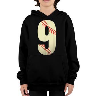 9Th Birthday Baseball Big Number Nine 9 Year Old Boy Girl V3 Youth Hoodie - Thegiftio UK