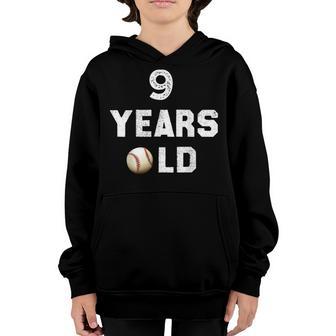 9Th Birthday Baseball Big Number Nine 9 Year Old Boy Girl V4 Youth Hoodie - Thegiftio UK
