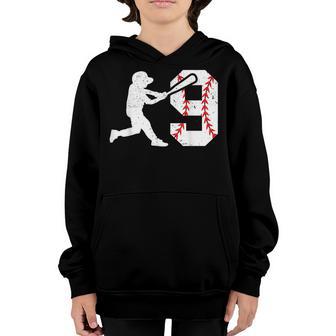9Th Birthday Baseball Big Number Nine 9 Year Old Boy Girl V5 Youth Hoodie - Thegiftio UK