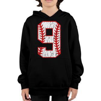 9Th Birthday Baseball Big Number Nine 9 Year Old Boy Girl Youth Hoodie - Thegiftio UK