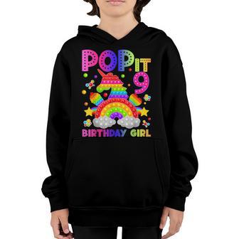 9Th Birthday Fidget Toy Pop It Birthday Girl 9 Year Old V2 Youth Hoodie - Thegiftio UK