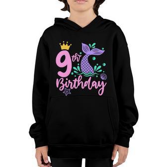 9Th Birthday Mermaid Gift For Birthday Ninth Birthday Girl Graphic Design Printed Casual Daily Basic V2 Youth Hoodie - Thegiftio UK