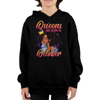 A Queen Was Born In October Black Woman Birthday Girl Gifts Youth Hoodie - Thegiftio UK