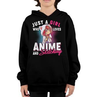 Anime And Sketching Just A Girl Who Loves Anime Merch Youth Hoodie - Thegiftio UK