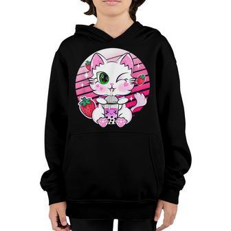 Anime Kawaii Cat Boba Bubble Tea Cat Lover Neko Gifts Girls Youth Hoodie - Thegiftio UK