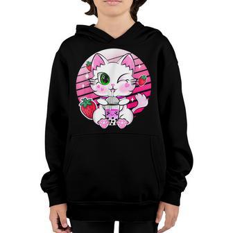 Anime Kawaii Cat Boba Bubble Tea Cat Lover Neko Girls Gifts Youth Hoodie - Thegiftio UK