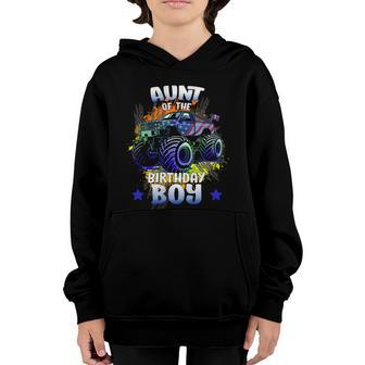 Aunt Of The Birthday Boy Who Loves Monster Truck And Dinosaur Gift Youth Hoodie - Thegiftio UK
