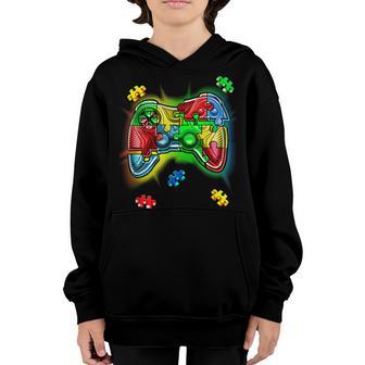 Autism Awareness Video Game Controller Puzzle Piece Boys Youth Hoodie - Thegiftio UK