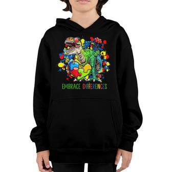 Autism Embrace Differences Dinosaur T-Rex Kids Cute Puzzle Youth Hoodie - Thegiftio UK