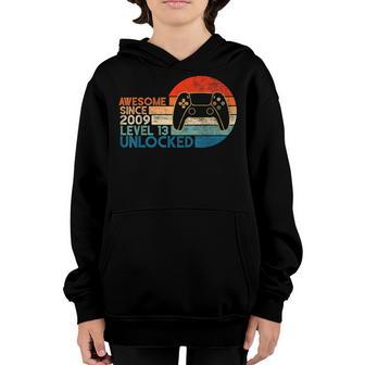 Awesome Since 2009 Level 13 Unlocked Video Gamer Birthday Youth Hoodie - Thegiftio UK