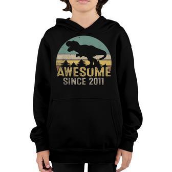 Awesome Since 2011 11 Years Old 11Th Birthday Dinosaur Boys Youth Hoodie - Thegiftio UK