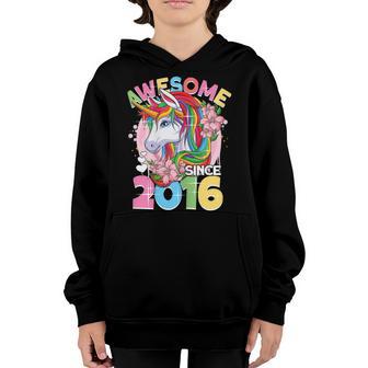 Awesome Since 2016 6Th Birthday Girl 6 Years Unicorn Youth Hoodie - Thegiftio UK