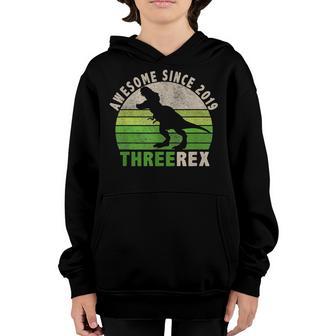 Awesome Since 2019 Kids Three Rex 3Rd Dinosaur Birthday 3 Youth Hoodie - Thegiftio UK
