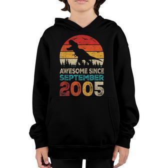 Awesome Since September 2005 17Th Birthday Boy Dinosaur Youth Hoodie - Thegiftio UK