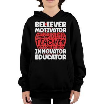 Back To School Believer Motivator Innovator Educator Teacher Youth Hoodie - Thegiftio UK