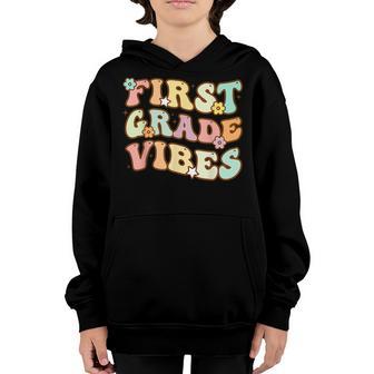 Back To School First Grade Vibes Retro Teacher Women Kids Youth Hoodie - Thegiftio UK