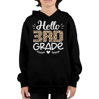 Back To School Hello 3Rd Grade Third Grade Leopard Teacher Youth Hoodie - Seseable