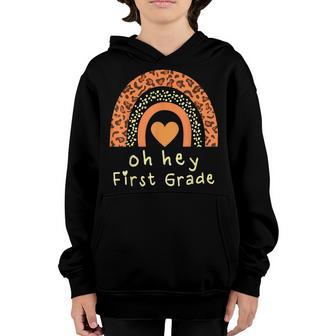 Back To School Oh Hey First Grade Funny Cute Leopard Rainbow Youth Hoodie - Thegiftio UK