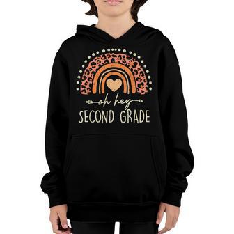 Back To School Oh Hey Second Grade Funny Leopard Rainbow Youth Hoodie - Thegiftio UK
