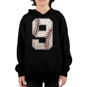 Baseball Birthday Boy Nine 9 Years Old Ninth 9Th Bday Party Youth Hoodie - Thegiftio UK