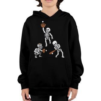 Baseball Halloween Skeletons Hitter Catcher Boys Kids N Youth Hoodie - Thegiftio UK