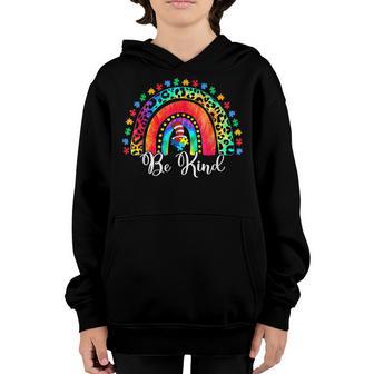 Be Kind Autism Awareness Leopard Rainbow Autistic Mom Kids Youth Hoodie - Thegiftio UK
